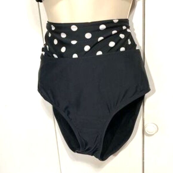 SWIMSUITS FOR ALL Black with White Polka Dot Bikini Womens 12 - Picture 3 of 13